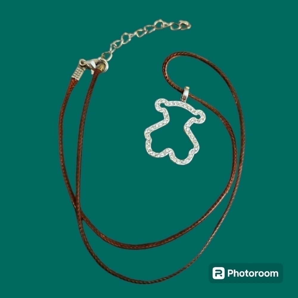 3/$25 Rhinestone Cutout Resin Bear Pendant Rope Necklace